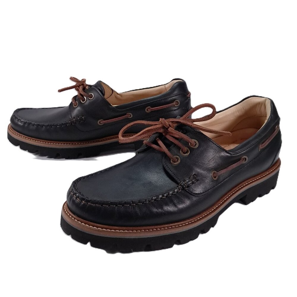 Samuel Hubbard Camplight Moccasins Men 9.5 Black Leather Saddle Bag Lug Sole